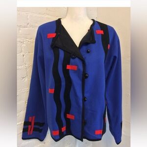 Julia L. Blackwood wool felt jacket applique fiber art blue large